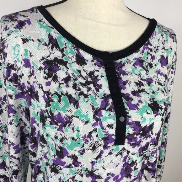 Laura Ashley Knit Top Women Large Stretch 1/4 snap 3/4 Sleeve Multi-color - Picture 2 of 8
